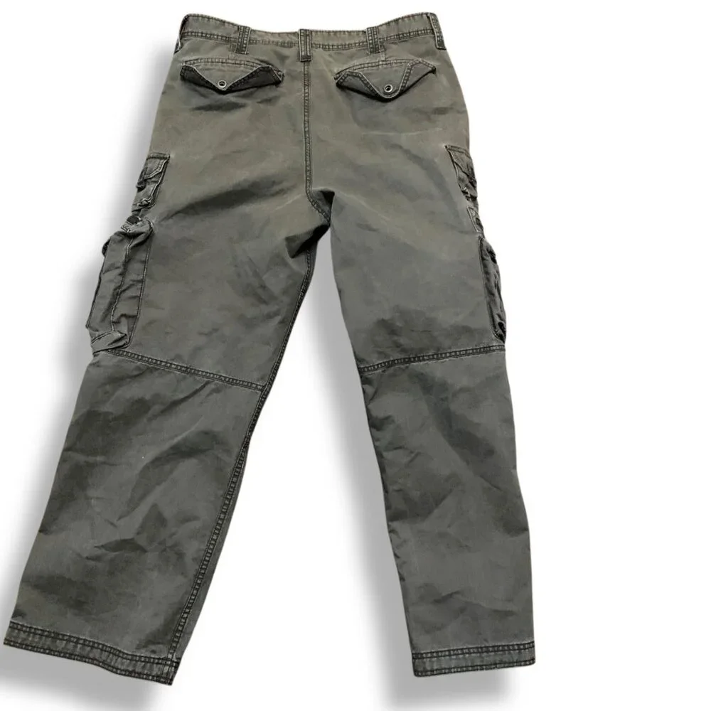 Old Navy Mena Gray Cargo Pants Multiple Pockets Relaxed Fit Sz 34.5 100% Cotton‎